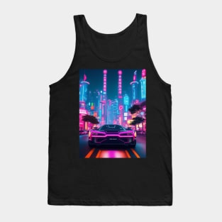 Dark Neon Sports Car in Asian Neon City Tank Top